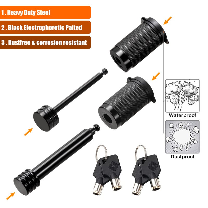 CZC AUTO Hitch Lock Set Dia 5/8 Inch Trailer Hitch Receiver Pin Lock Keyed Alike for Class III IV 2" and 2-1/2" Receiver Dia 1/4 Inch Hitch Coupler Lock with 2-1/2 Inch Span Fit Latch-Type Couplers - Image 2